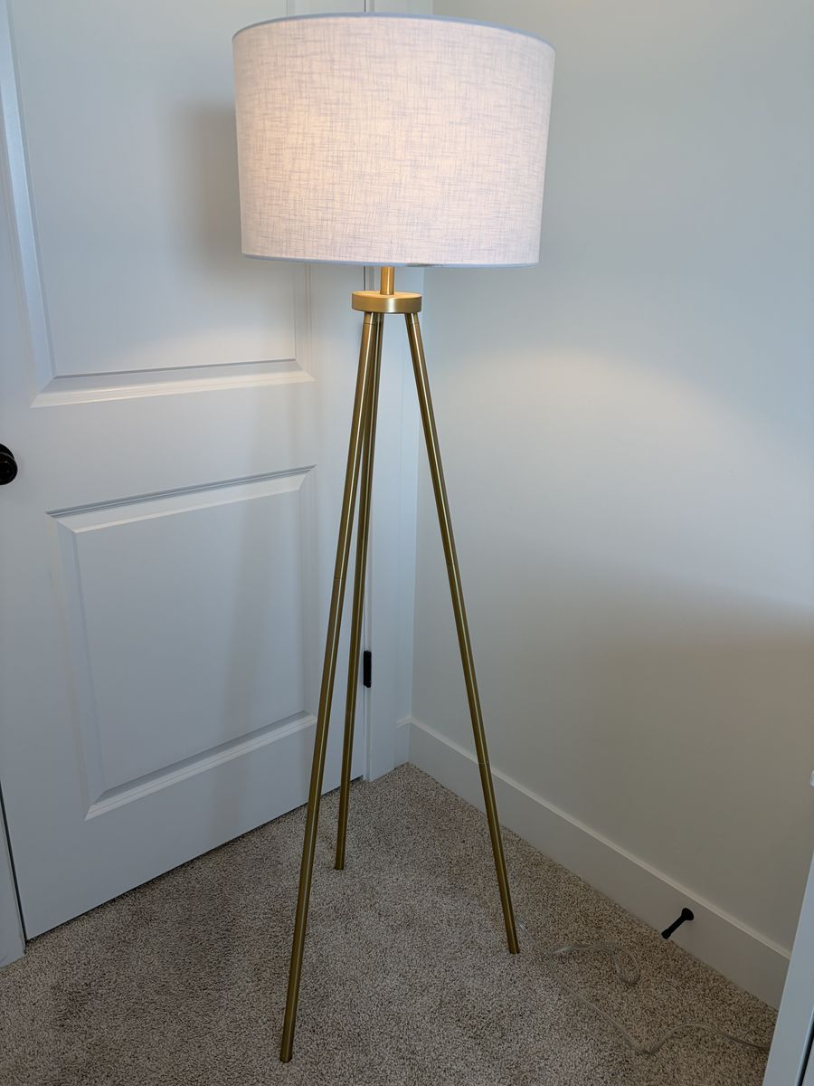 Tripod Floor Lamp Gold Base With White Shade