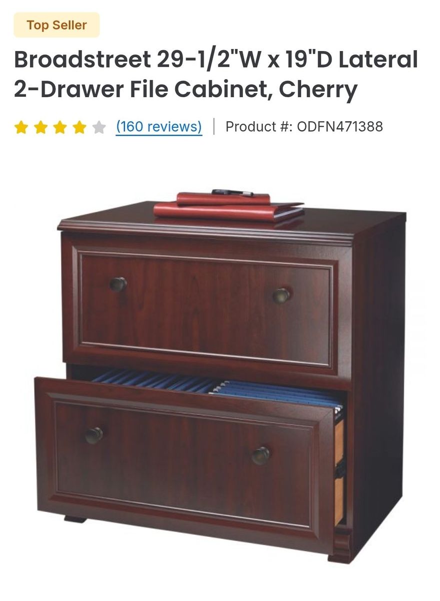 Broadstreet 29-1/2"W x 19"D Lateral 2-Drawer File Cabinet, Cherry Finish