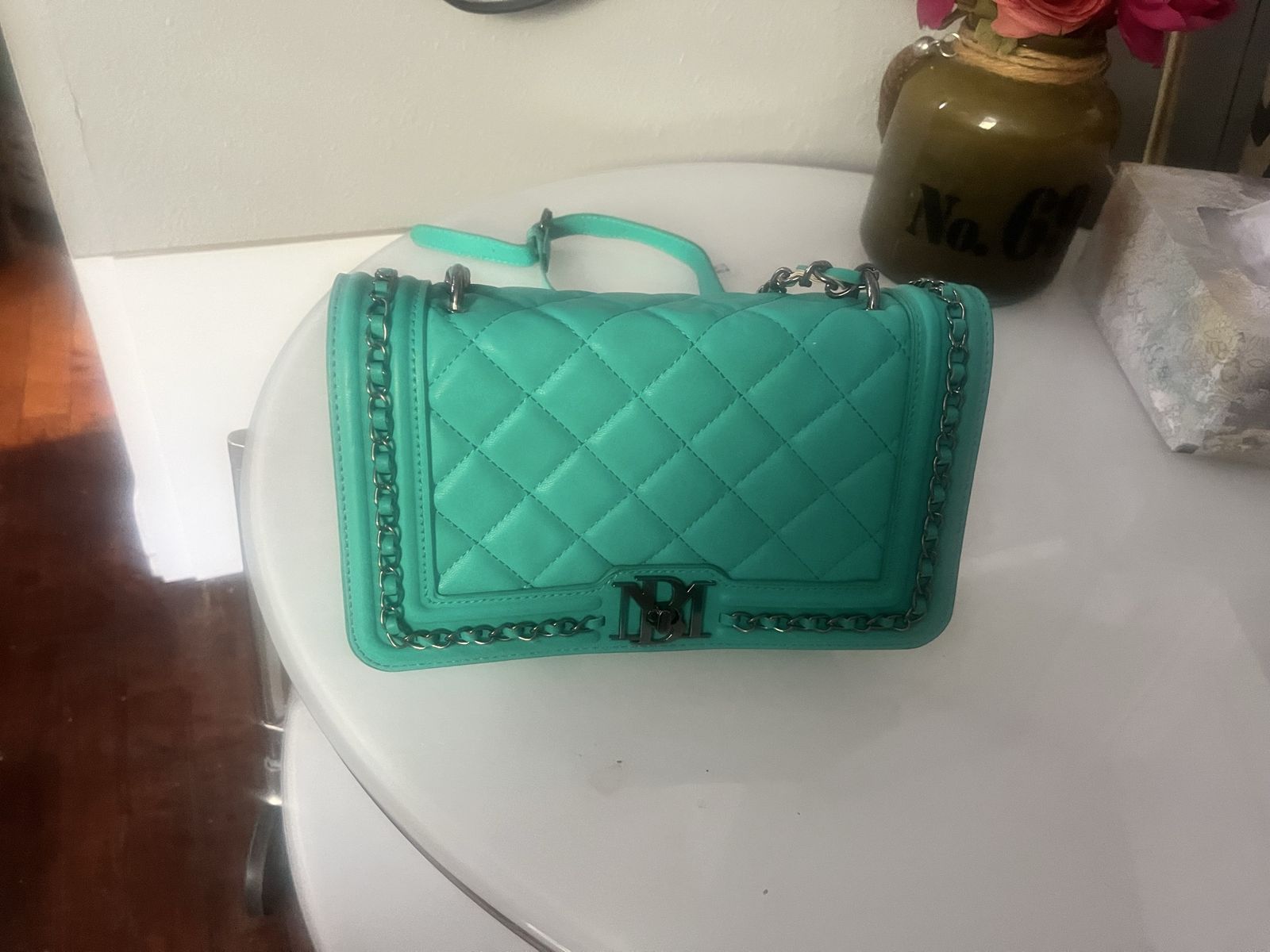 Badgley Mischka mint quilted vegan leather crossbody bag