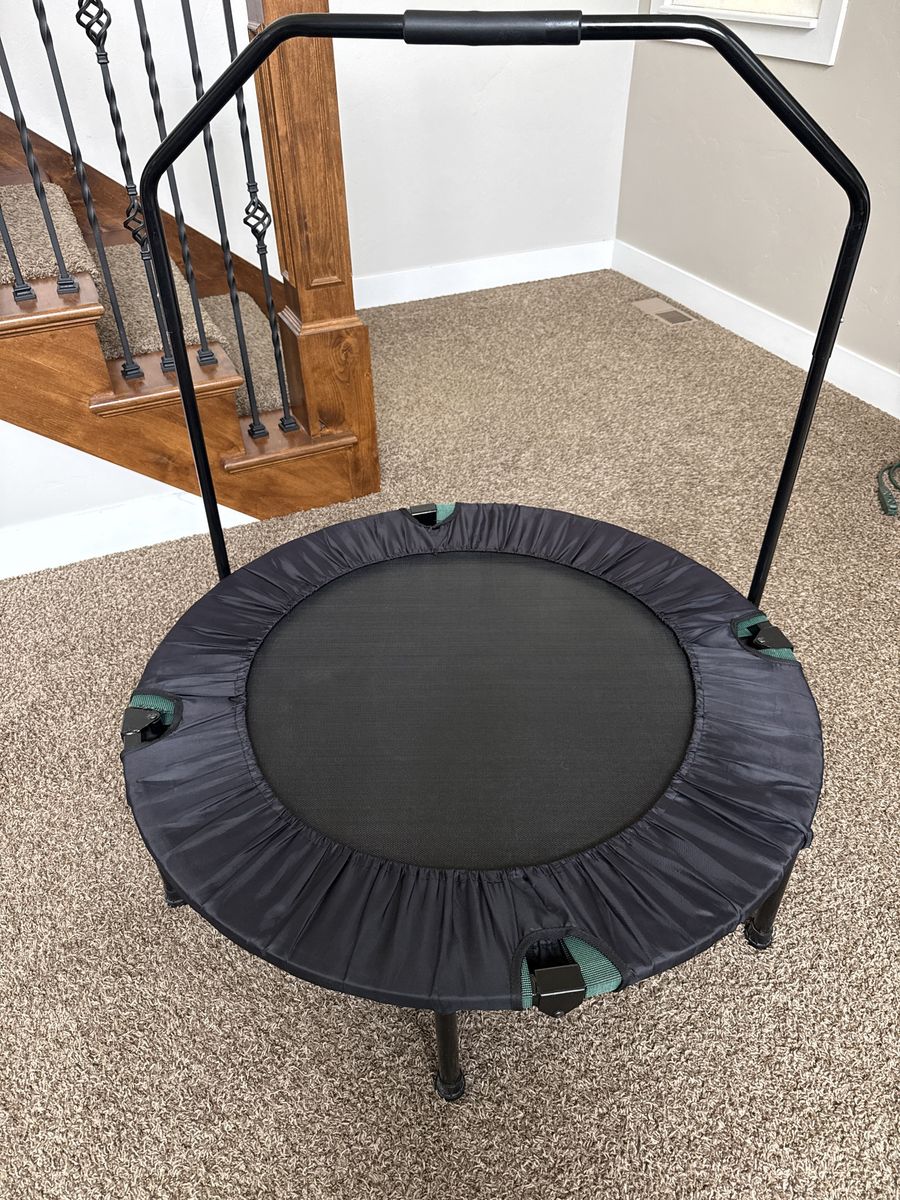 Black Mini Trampoline with Handlebar, Exercise Rebounder for Home Fitness, Adults & Kids