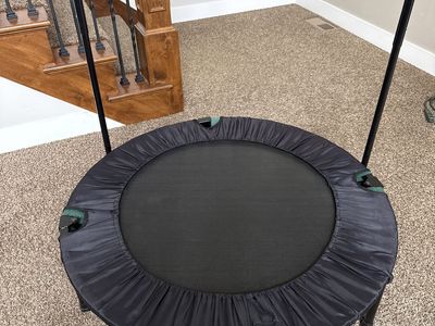 Black Mini Trampoline with Handlebar, Exercise Rebounder for Home Fitness, Adults & Kids