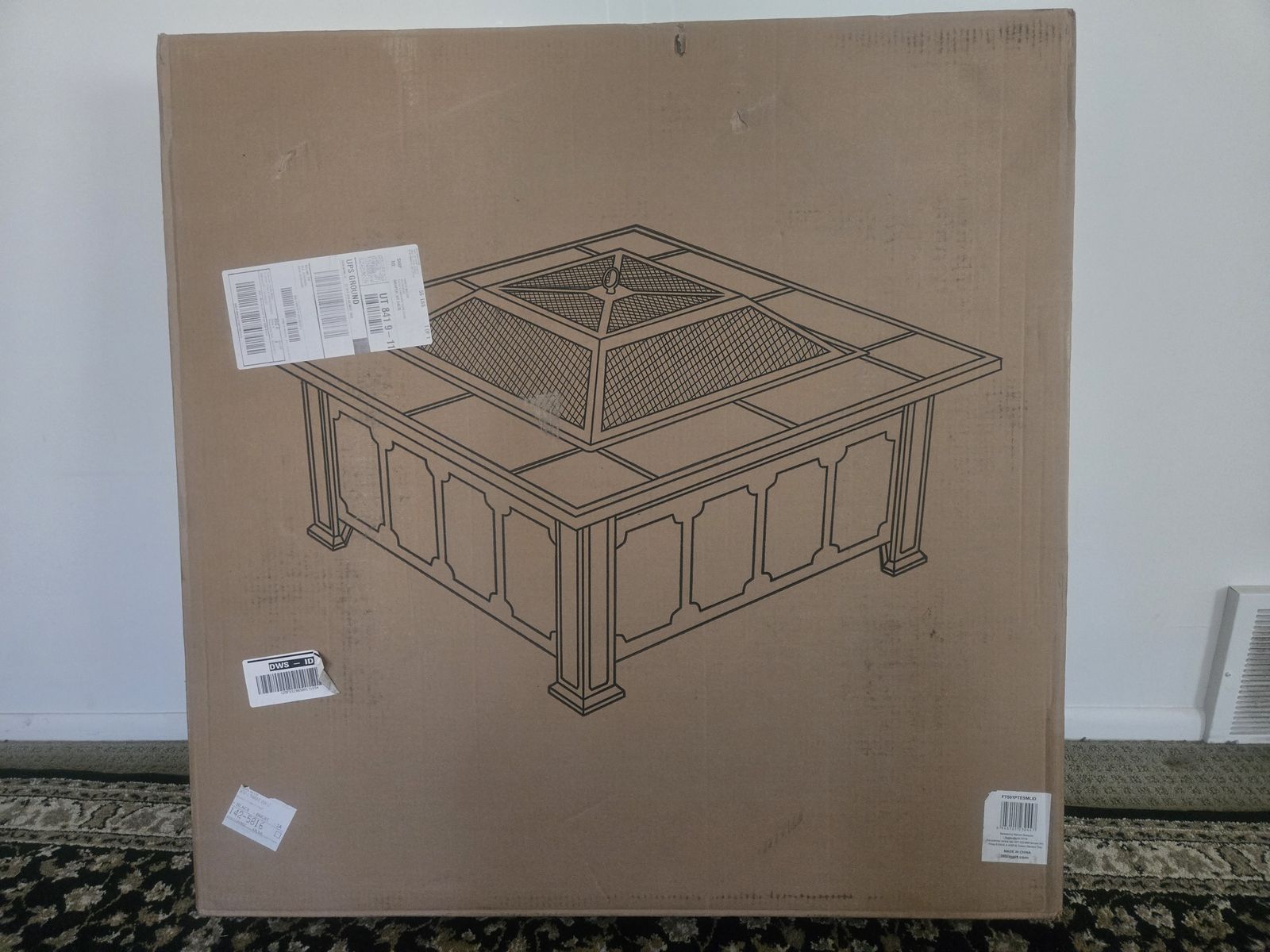 Square Tile Fire Pit with Embossed Side Panels - New in Box