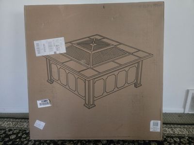 Square Tile Fire Pit with Embossed Side Panels - New in Box