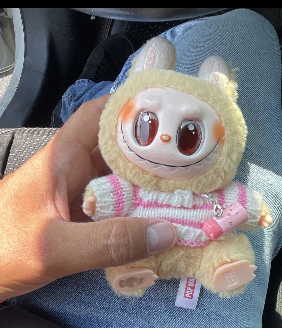 Pop Mart The Monsters Kasing Dimoo Plush Keychain - Yellow Fluffy Bunny Sweater