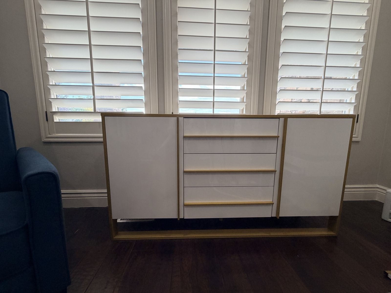 Sleek White & Gold Office Credenza / TV Console (59" x 32" x 16")
