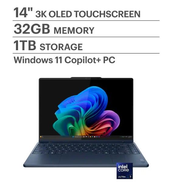 Lenovo - Yoga 9i 2-in-1 Aura Edition - 14" 3K 120Hz OLED Touchscreen Laptop - Intel Core Ultra 7 258V - 32GB - 1TB - Blue