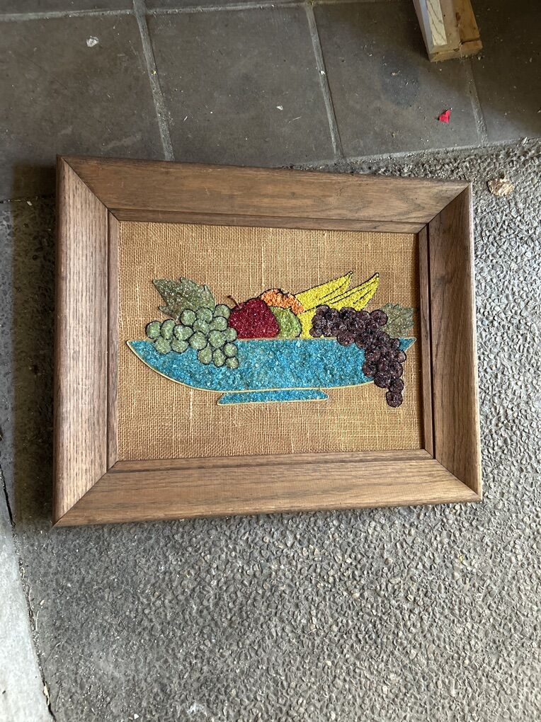 Mid Century Modern Framed Gravel Glass Wall Art.