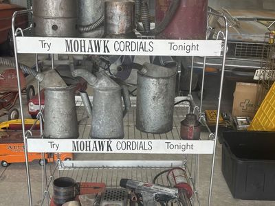 Vintage wire rack with miscellaneous antiques