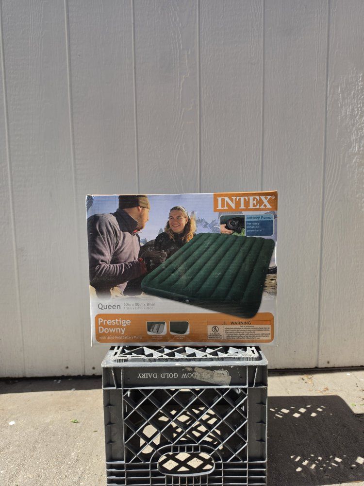 Intex Queen Prestige Downy Air Mattress with Built-in Battery Pump, 60"x80"x8"