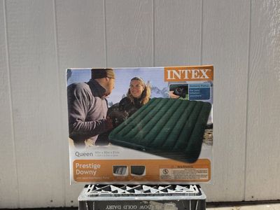 Intex Queen Prestige Downy Air Mattress with Built-in Battery Pump, 60"x80"x8"