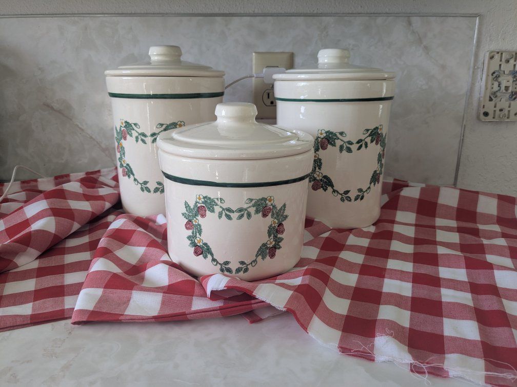 Vintage Strawberry Crock Shop Canister Set