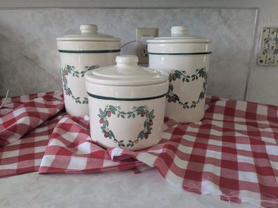Vintage Strawberry Crock Shop Canister Set
