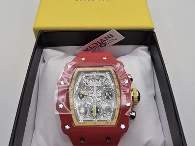 Invicta Watch Red Skeleton Dial Rubber Strap Chronograph Quartz Wristwatch New in Box