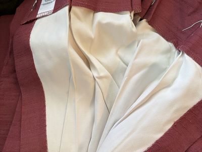 Vintage JCPenney Pleated Faux Silk Drapes, 45% Rayon, 45” x 84” Length, Pink/Burgundy, Lined Panel