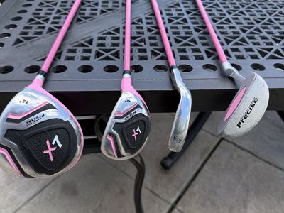 Precise X7 Youth Girls Golf Set Driver, Rescue, 6/7 iron and putter. Pink