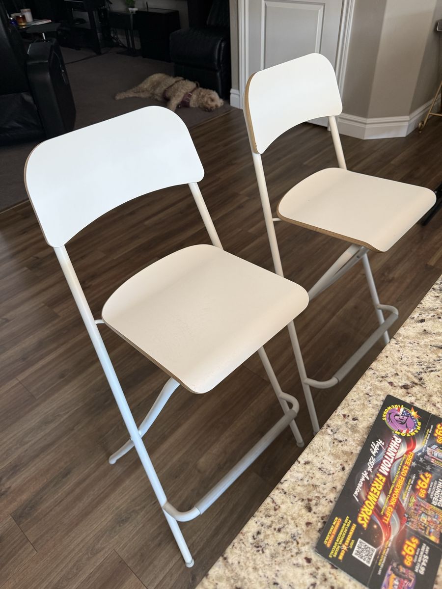 Two White bar top chairs—Wooden!