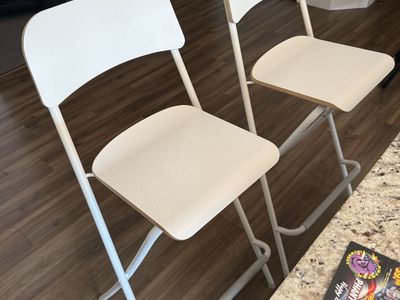Two White bar top chairs—Wooden!