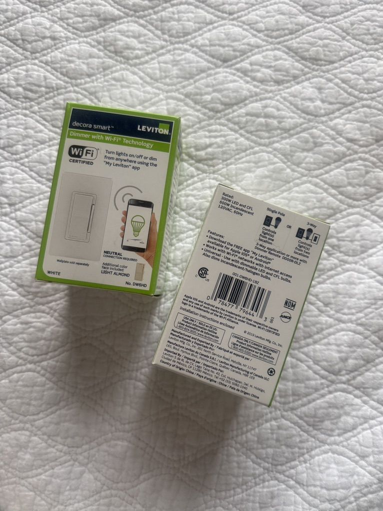 2 Leviton Decora Smart Wi-Fi Dimmer Switch (DW6HD)
