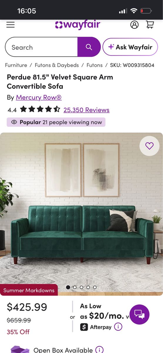 Convertible Sofa Futon, Sage green
