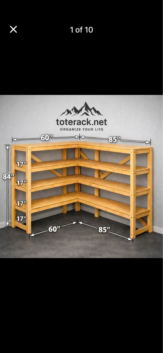 Toterack.net Corner Shelving Unit - 84" H, 60"/85" L, 17" D, 5-Tier Wood Storage Rack