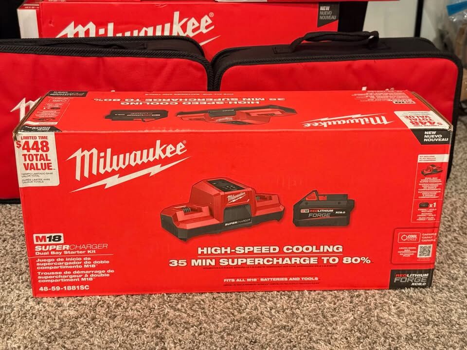 Milwaukee M18 REDLITHIUM FORGE 8.0Ah Battery + Dual Bay Super Charger - Brand New!