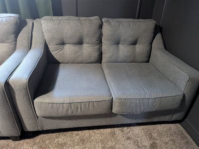 MOVING SALE Super Comfy Grey Fabric Couch and Loveseat Set - Modern Tufted Back Cushions