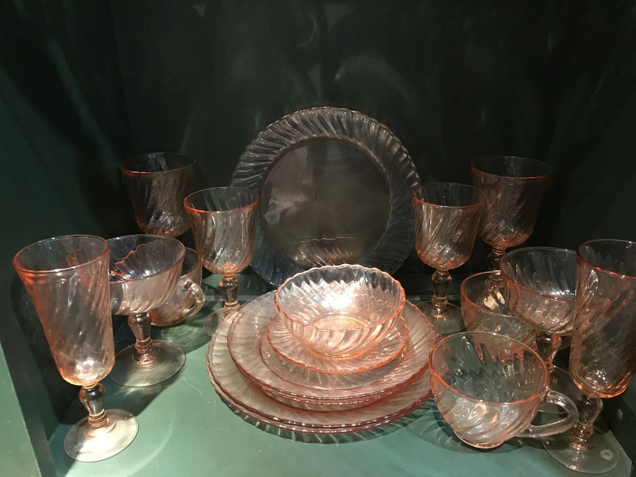 Arcoroc France Pink Swirl Dishes Lot of 94 pcs, 1 Candle Holder Set, 1 Candy Dish, Vintage