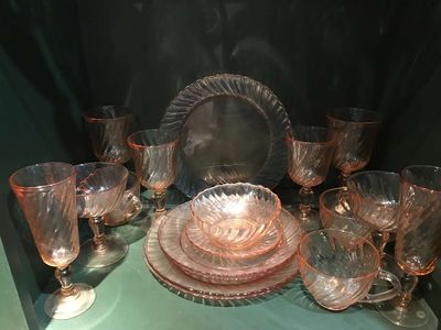 Arcoroc France Pink Swirl Dishes Lot of 94 pcs, 1 Candle Holder Set, 1 Candy Dish, Vintage