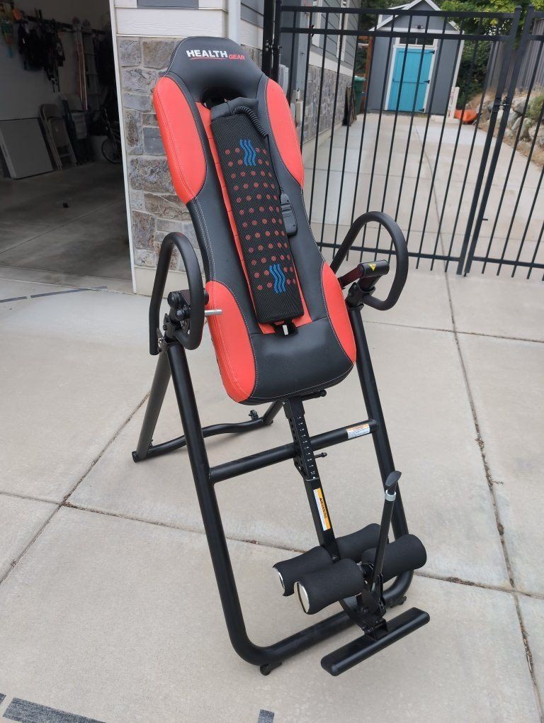 Health Gear Inversion Table with Heated Massage Pad Black and Red