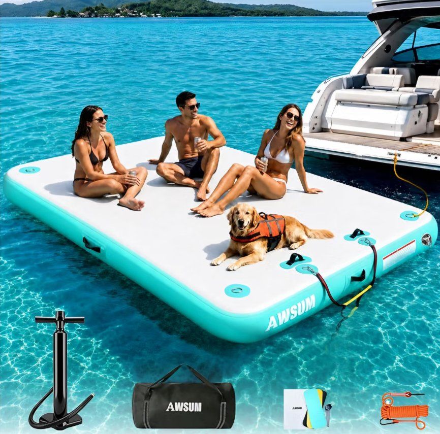 Inflatable Floating Dock Air Dock Platform Floating Island Raft with None-Slip Surface for Pool Beach Ocean