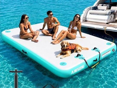 Inflatable Floating Dock Air Dock Platform Floating Island Raft with None-Slip Surface for Pool Beach Ocean