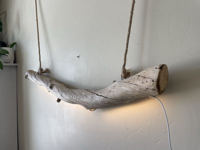Hanging driftwood lamp