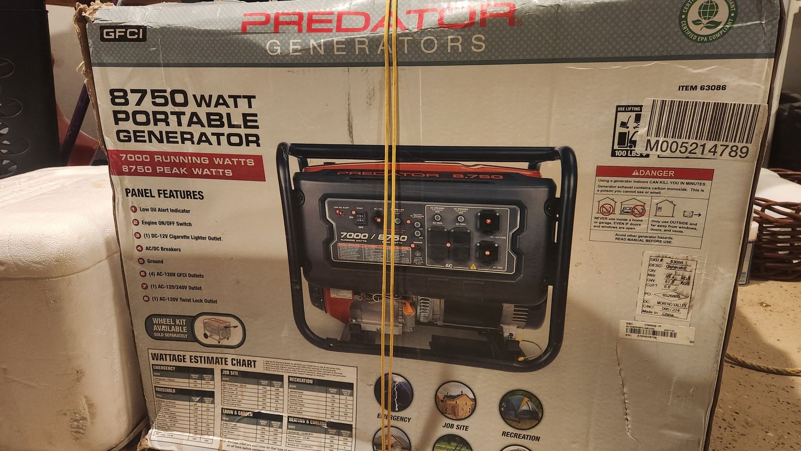 8750 Watt, 13 horsepower generator, electric start