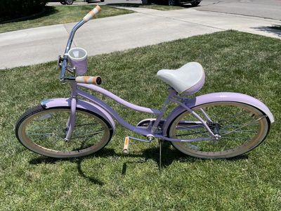 Women's Purple Beach Cruiser Bicycle with Fenders & Cup Holder