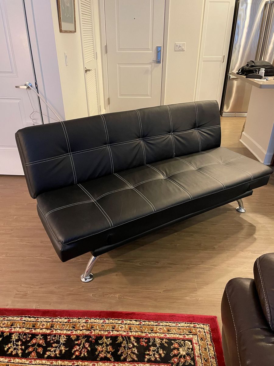 futon convertible sofa black leather