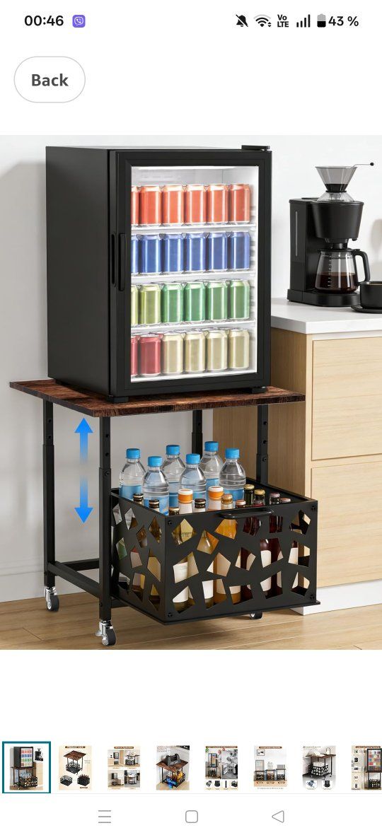 Mini Fridge Stand with Storage Basket 19.7", Beverage Refrigerator Stand with Wheels, Adjustable Height Mini Fridge Cabinet