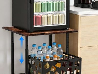Mini Fridge Stand with Storage Basket 19.7", Beverage Refrigerator Stand with Wheels, Adjustable Height Mini Fridge Cabinet