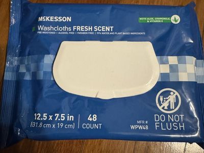 McKesson Pre-Moistened Fresh Scent Washcloth Wipes - 48 Count (12.5 x 7.5 in)