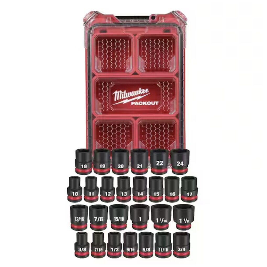 Milwaukee SHOCKWAVE Impact-Duty 1/2 in. Drive Metric and SAE Standard Impact PACKOUT Socket Set (27-Piece)