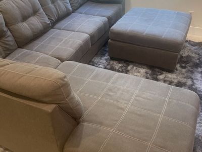 Sectional Couch Sofa with Ottoman - Gray Fabric, Left-Hand Facing Chaise, Tufted Cushions