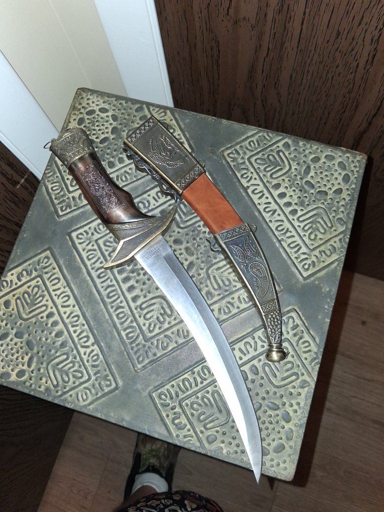 Vintage Decorative Curved Dagger Knife with Ornate Sheath