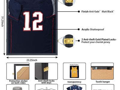 New- 1 Large Sports Jersey Display Frame Case Shadow Box 31.25"x23.25" Shatterproof Acrylic Anti-fade Matt Black