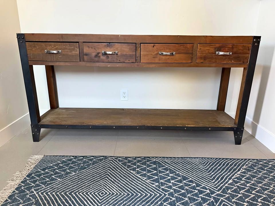 Designer Entryway Console, wood and metal