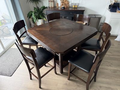 Counter height table with lazy Susan and 9 chairs