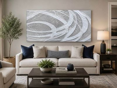 NEW 24"x48" Modern Textured Abstract Statement Piece Gray White