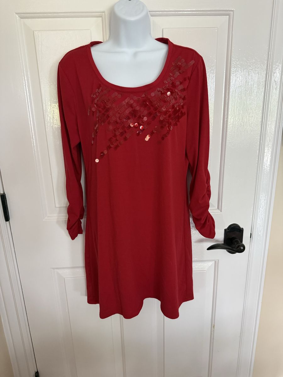 Women's Red Long Sleeve  dress  with Sequins style & co M 