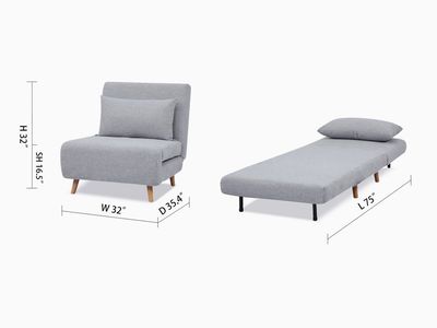 Brand new Multi-Functional Sofa Bed Lounge Chair Grey Linen Floor Couch Sleeper Guest Sofa 32" W