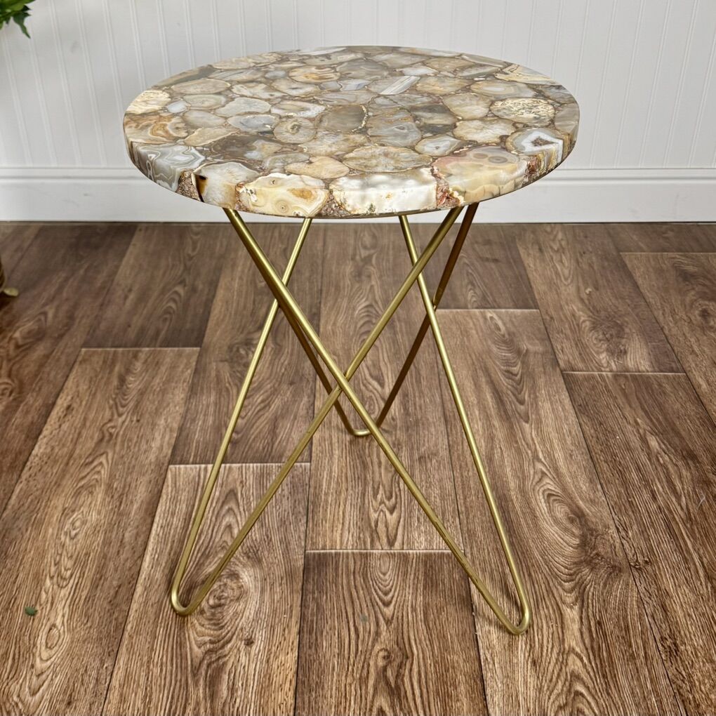 Modern Resin Agate-Top Accent Table w/ Brass Base