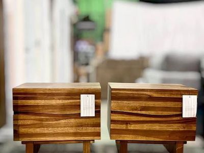 SOLID WOOD NIGHTSTAND SET – NATURAL FINISH – MODERN BEACH STYLE