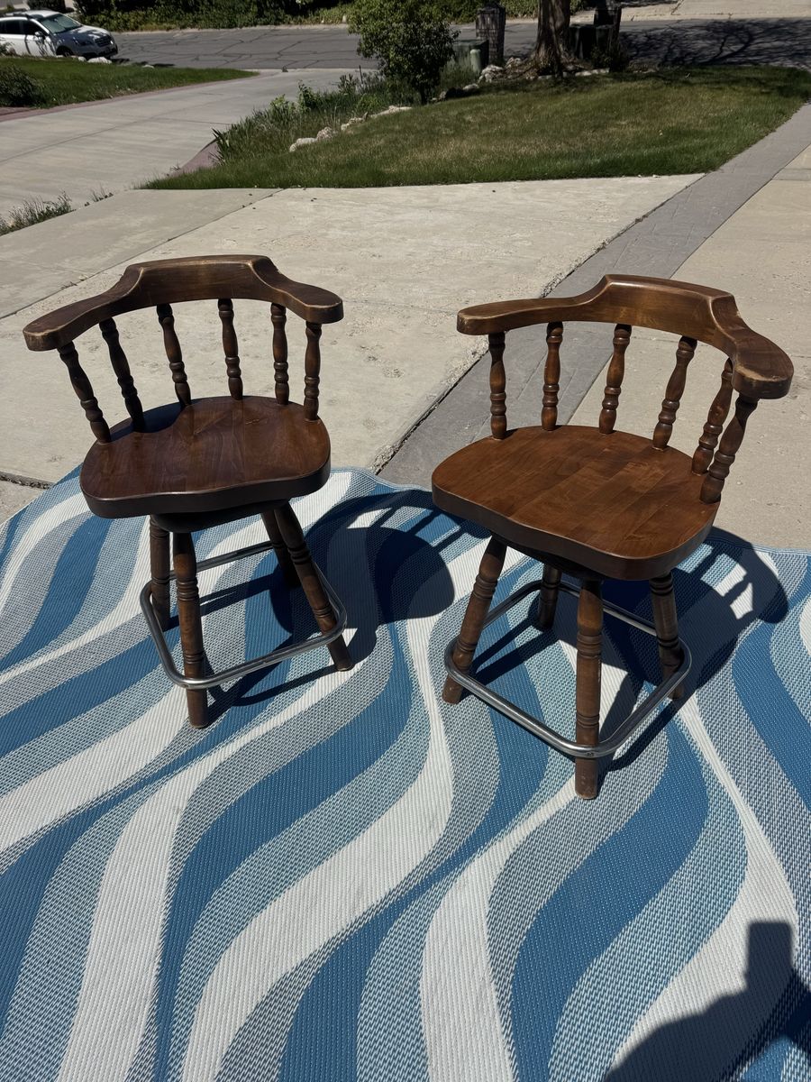 Classic! Pair of Solid Wood Swivel Bar Stools